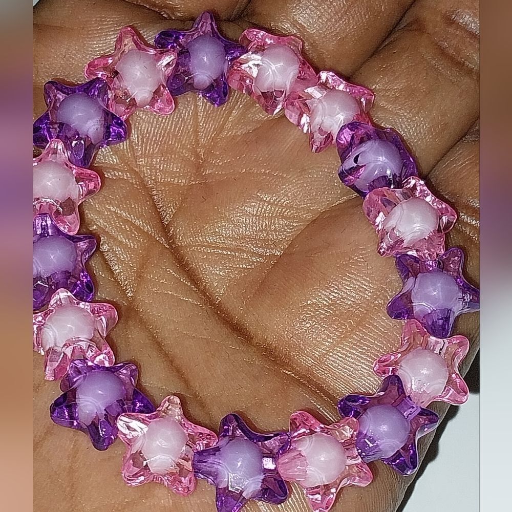 Pink And Purple Star Beaded Colorful Bracelet - Picture 3 of 7